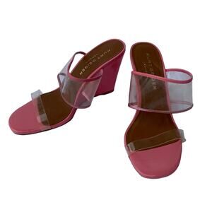 Kurt Geiger London Charing Women's Pink Leather Wedge Slide Sandals Size 38